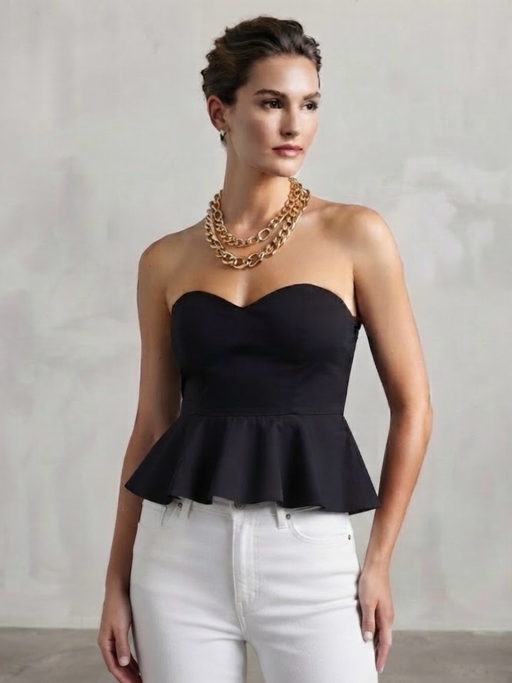 Strapless Peplum Camisole in Black